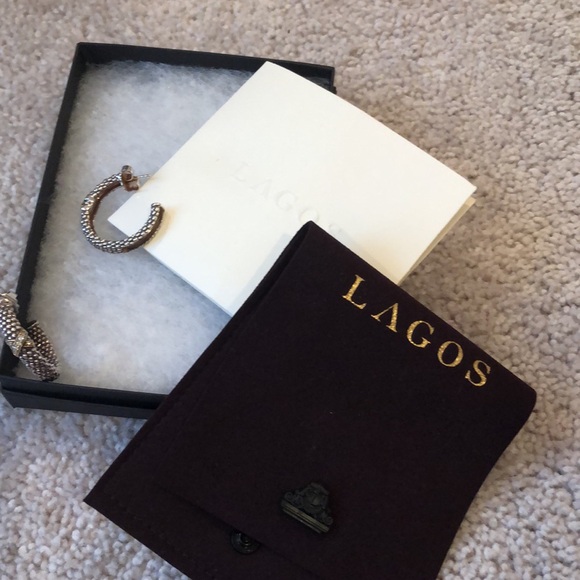 Designer Lagos caviar hoop earrings with diamonds - Picture 5 of 10